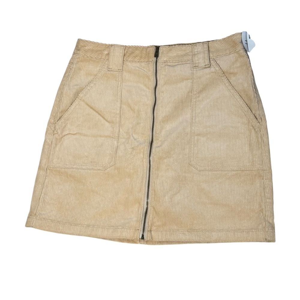 Hollister Khaki Tan Corduroy Ultra High Rise Front Zip‎ Mini Skirt Size 9 Y2K